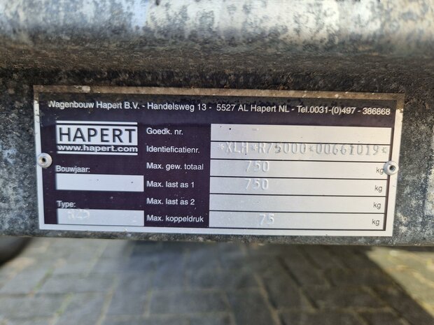 Hapert Koetstrailer Motortransporter Aanhangwagen 250x133cm 750Kg